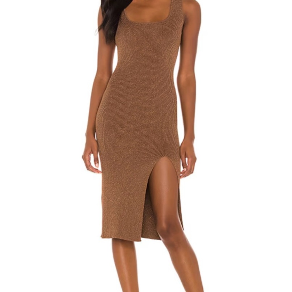 Superdown Brown Ribbed Bodycon Midi Dress